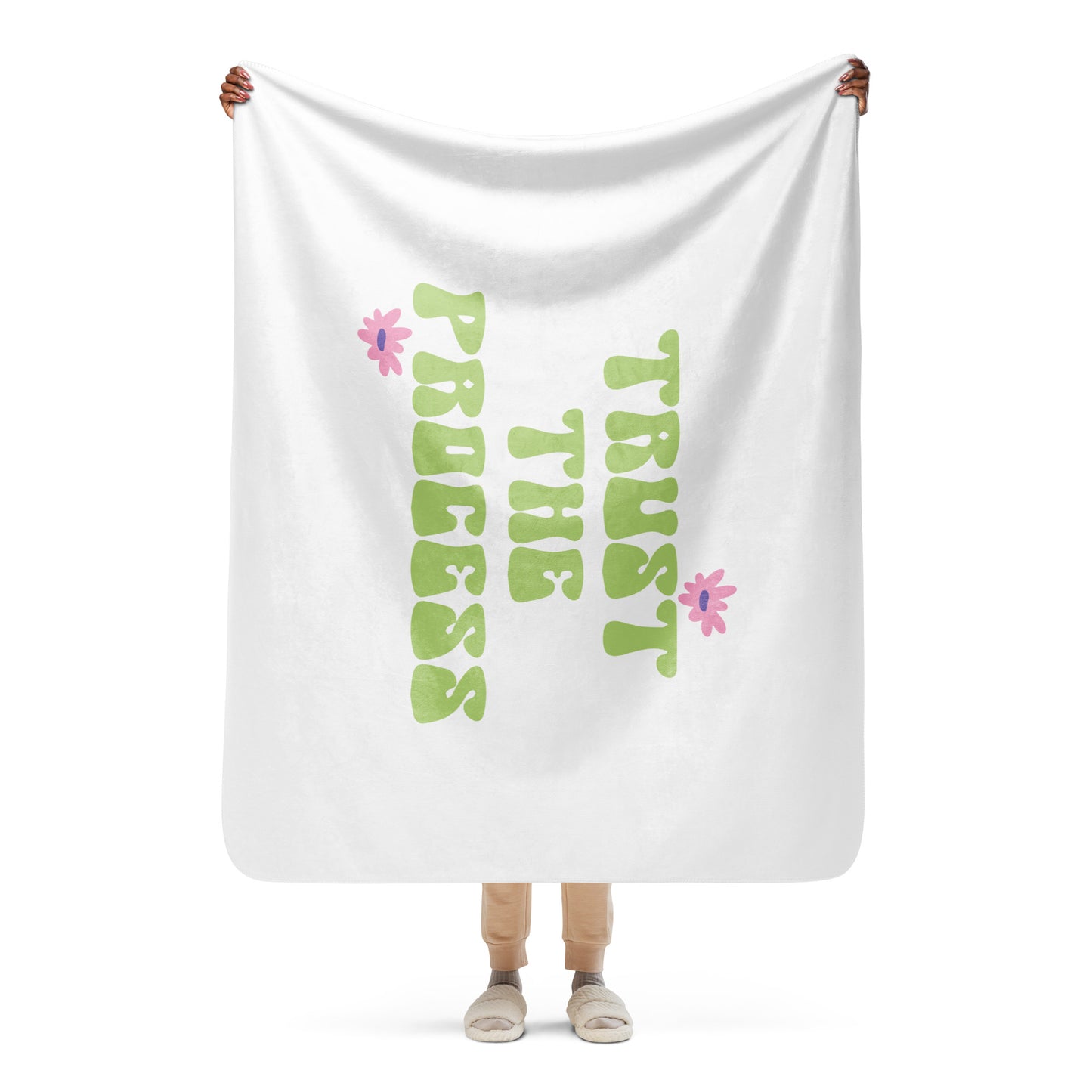 Green Floral Trust the Process Sherpa Blanket - Clean & Sober