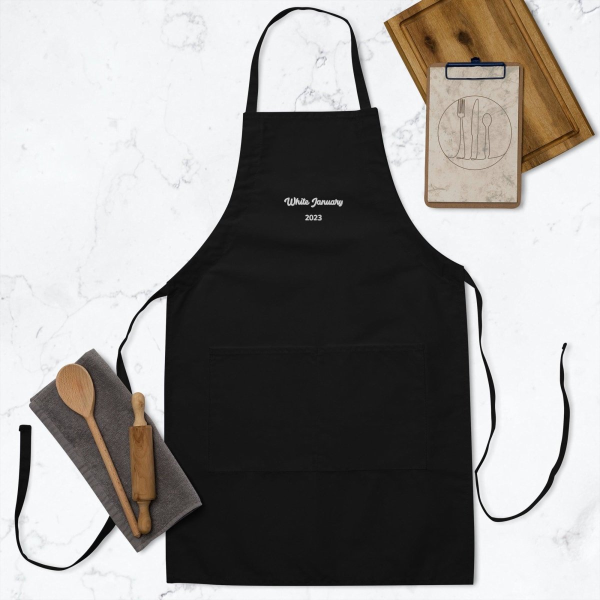 Elevate Cooking Experience with Embroidered Apron White January 2023 Edition The Perfect Gift for Recovery and Sobriety - Clean & Sober